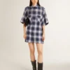 Women's short shirt dress with 3D checkerboard pattern and embroidery