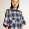 Women's short shirt dress with 3D checkerboard pattern and embroidery