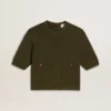 Women's short-sleeved sweater in military-green cotton