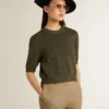Women's short-sleeved sweater in military-green cotton