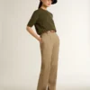 Women's short-sleeved sweater in military-green cotton