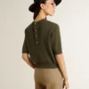 Women's short-sleeved sweater in military-green cotton