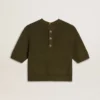 Women's short-sleeved sweater in military-green cotton