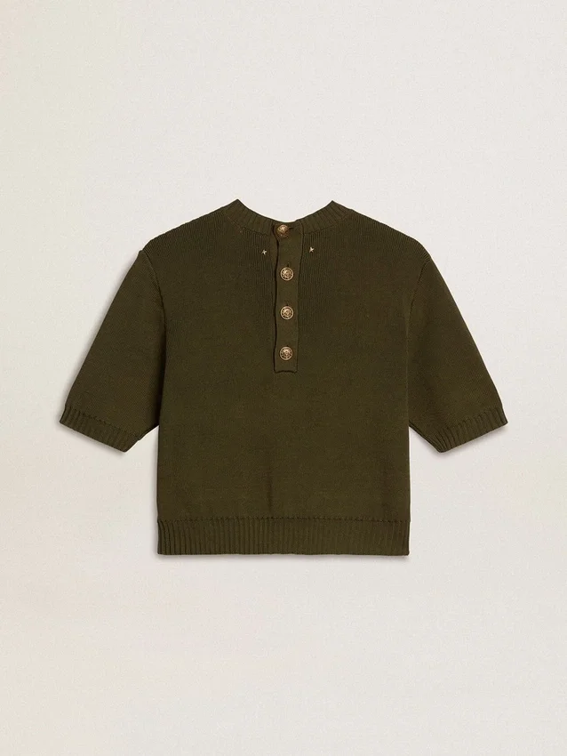 Women's short-sleeved sweater in military-green cotton