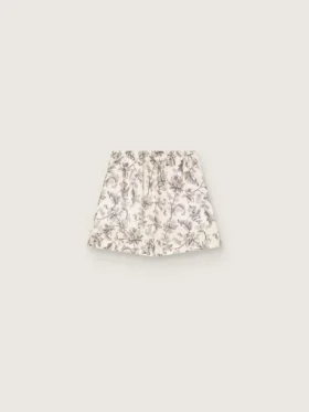 Women's shorts in black and white cotton poplin with floral print