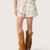 Women's shorts in black and white cotton poplin with floral print