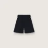 Women's shorts in black wool gabardine with waist belt