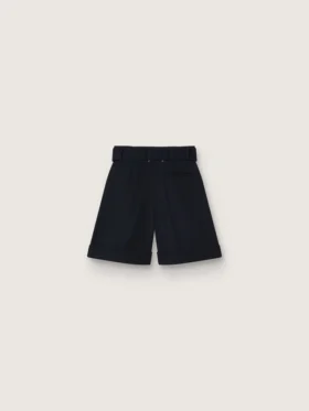 Women’s shorts in black wool gabardine with waist belt