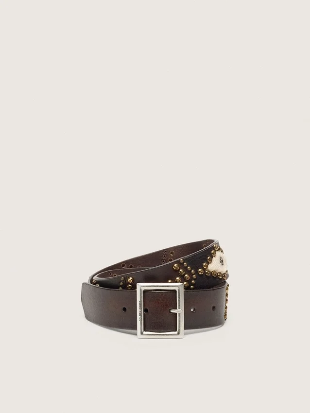 Women’s Sierra belt in mahogany leather with decorative studs