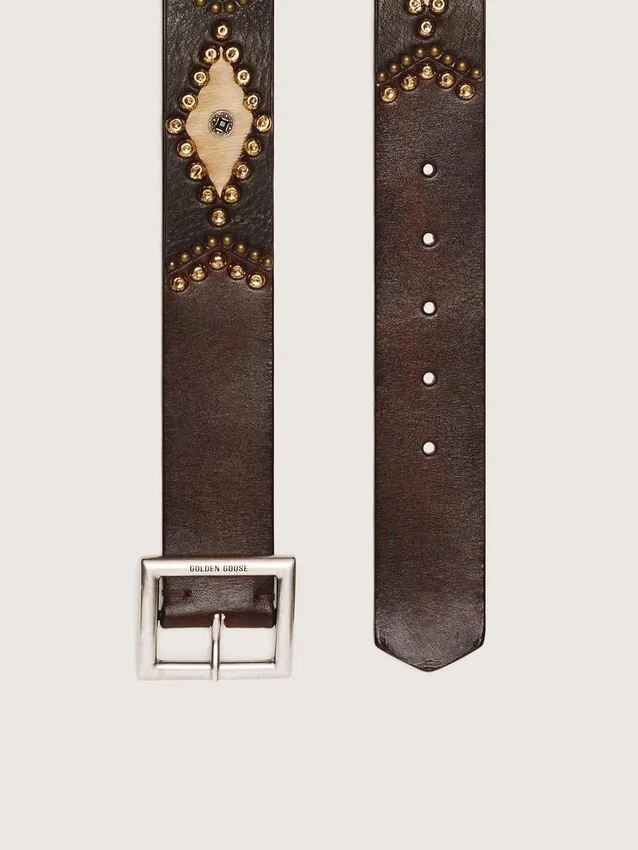 Women’s Sierra belt in mahogany leather with decorative studs
