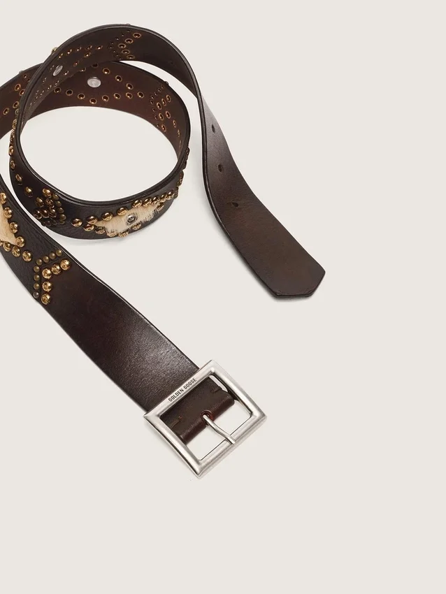 Women’s Sierra belt in mahogany leather with decorative studs