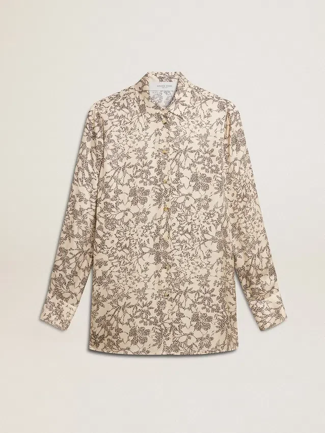 Women's silk blend pajama shirt with a floral print