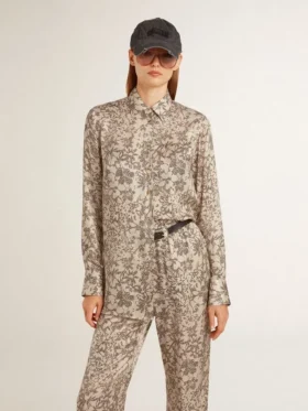 Women’s silk blend pajama shirt with a floral print