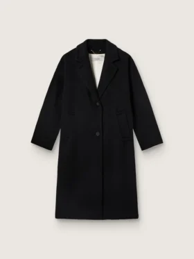 Women's single-breasted black cocoon coat