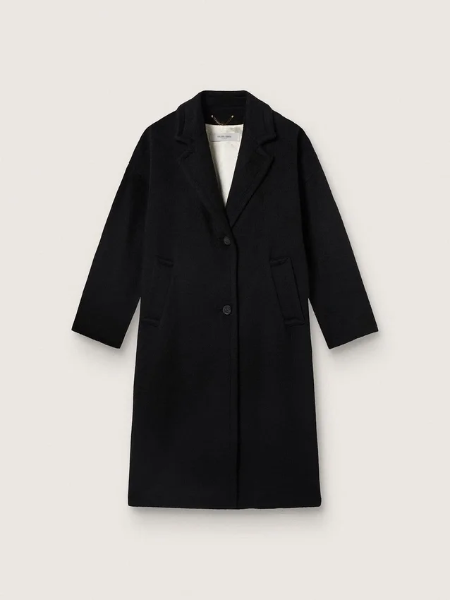 Women's single-breasted black cocoon coat
