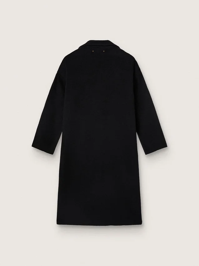 Women's single-breasted black cocoon coat