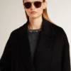 Women's single-breasted black cocoon coat