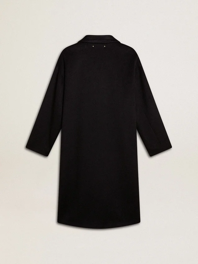 Women's single-breasted black cocoon coat