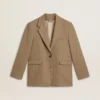 Women's single-breasted blazer in sand-colored herringbone
