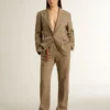 Women's single-breasted blazer in sand-colored herringbone