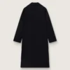 Women's single-breasted cocoon coat in dark blue wool with gold button