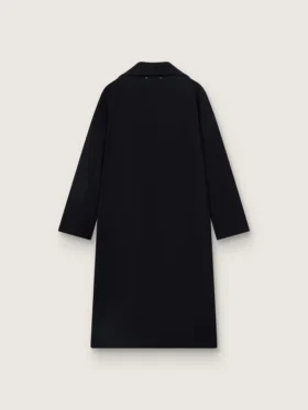 Women’s single-breasted cocoon coat in dark blue wool with gold button