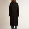 Women's single-breasted cocoon coat in dark blue wool with gold button