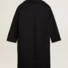 Women's single-breasted cocoon coat in dark blue wool with gold button
