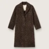 Women's single-breasted cocoon coat in wool with jacquard motif