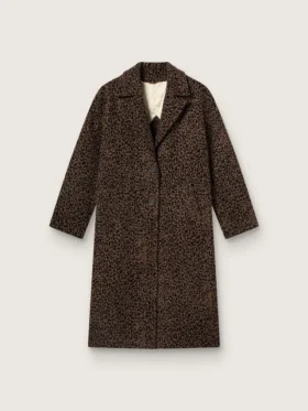 Women's single-breasted cocoon coat in wool with jacquard motif
