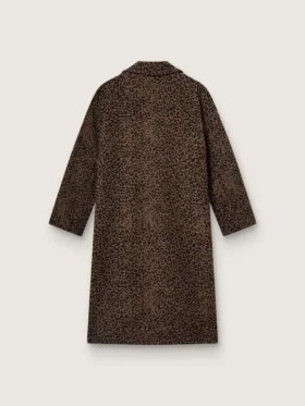 Women’s single-breasted cocoon coat in wool with jacquard motif