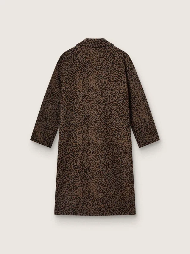 Women's single-breasted cocoon coat in wool with jacquard motif