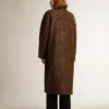 Women's single-breasted cocoon coat in wool with jacquard motif