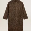 Women's single-breasted cocoon coat in wool with jacquard motif