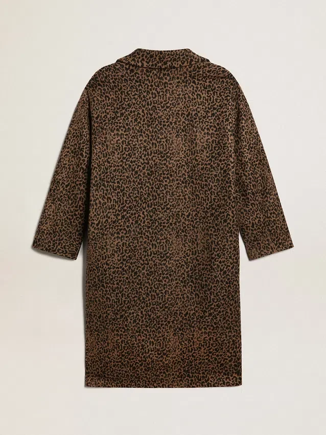 Women's single-breasted cocoon coat in wool with jacquard motif