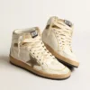 Women’s Sky-Star in white nappa leather with dove-gray suede star