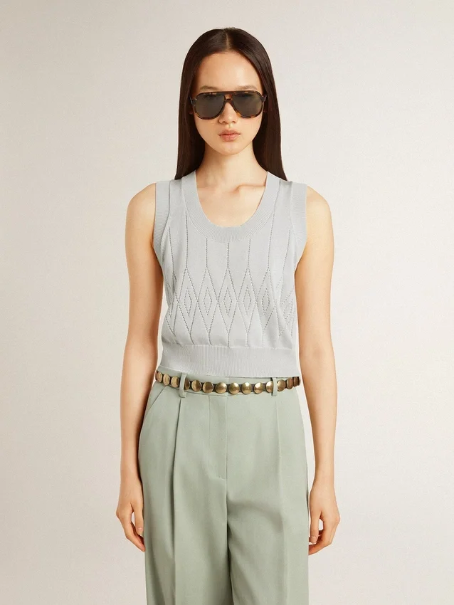 Women's sleeveless tank top in baby blue knit