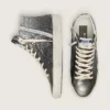 Women's Slide in black and silver glitter with leather star and metallic flash