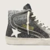Women's Slide in black and silver glitter with leather star and metallic flash