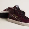 Women's Slide in black cherry glitter and suede with leather star and metallic leather flash