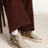 Women's Slide in leopard print pony skin with silver leather star
