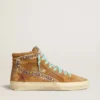Women's Slide in ocher-colored suede with tobacco-colored leather star