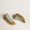 Women's Slide in ocher-colored suede with tobacco-colored leather star
