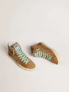 Women’s Slide in ocher-colored suede with tobacco-colored leather star