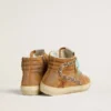 Women's Slide in ocher-colored suede with tobacco-colored leather star