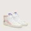 Women's Slide in white leather with silver glitter star and pink leather flash