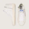 Women's Slide in white leather with silver glitter star and pink leather flash