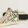 Women's Slide in zebra-print pony skin with green laminated leather flash