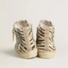 Women's Slide in zebra-print pony skin with green laminated leather flash