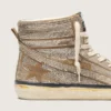 Women's Slide LAB sneakers in tobacco-colored suede with crystals and tobacco-colored suede star